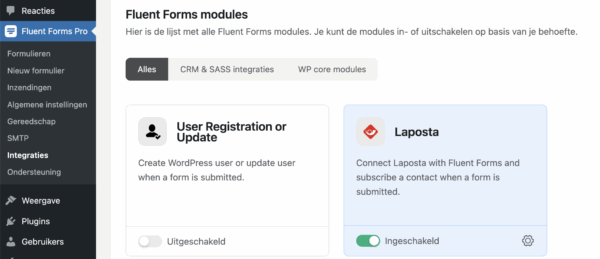 Fluent Forms module voor Laposta